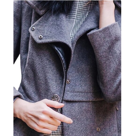 NWT Genuine Raccoon Fur Collar Wool Gray Coat Raccoon Fur Removable - Picture 14 of 16